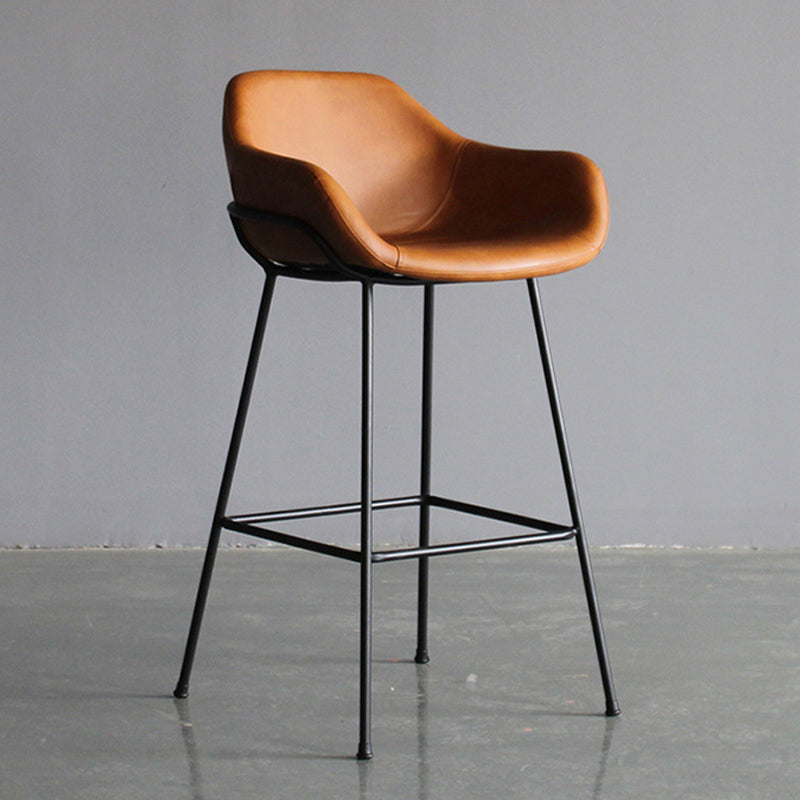 Contemporary Leather Armed Barstool Matte Finish Footrest Low Back Stool Brown 1 Piece Clearhalo 'Bar Furniture' 'Bar Stools' 'bar_stools' 'furn' 'furn_bar_stools' 'Furniture' 'furniture_bar_stools' 'Kitchen & Dining Furniture' 4768942