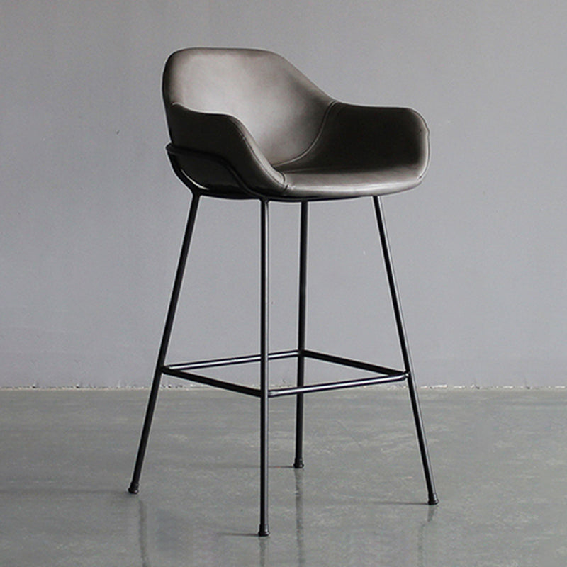 Contemporary Leather Armed Barstool Matte Finish Footrest Low Back Stool Grey 1 Piece Clearhalo 'Bar Furniture' 'Bar Stools' 'bar_stools' 'furn' 'furn_bar_stools' 'Furniture' 'furniture_bar_stools' 'Kitchen & Dining Furniture' 4768944