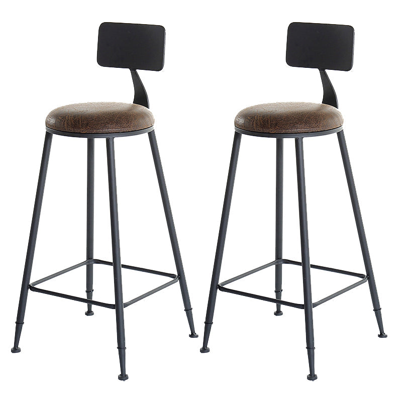 Industrial Bar and Counter Stool Low Back Stool with 4 Metal Legs Leather 2 Piece Set Round Clearhalo 'Bar Furniture' 'Bar Stools' 'bar_stools' 'furn' 'furn_bar_stools' 'Furniture' 'furniture_bar_stools' 'Kitchen & Dining Furniture' 4768985
