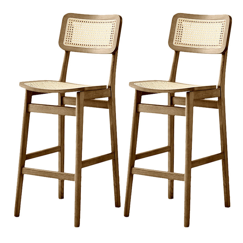 Contemporary Wood Bar and Counter Stool Rattan Low Back Stool with 4 Legs Walnut 2 Piece Set Clearhalo 'Bar Furniture' 'Bar Stools' 'bar_stools' 'furn' 'furn_bar_stools' 'Furniture' 'furniture_bar_stools' 'Kitchen & Dining Furniture' 4769042