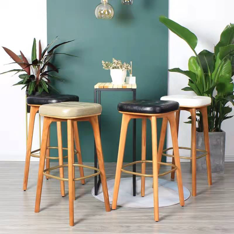Modern Style Bar-stool PU Leather Counter Bar Stool with Wooden Legs Clearhalo 'Bar Furniture' 'Bar Stools' 'bar_stools' 'furn' 'furn_bar_stools' 'Furniture' 'furniture_bar_stools' 'Kitchen & Dining Furniture' 4769088