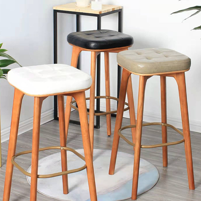 Modern Style Bar-stool PU Leather Counter Bar Stool with Wooden Legs Clearhalo 'Bar Furniture' 'Bar Stools' 'bar_stools' 'furn' 'furn_bar_stools' 'Furniture' 'furniture_bar_stools' 'Kitchen & Dining Furniture' 4769093