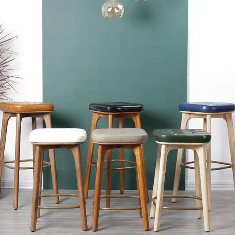 Modern Style Bar-stool PU Leather Counter Bar Stool with Wooden Legs Clearhalo 'Bar Furniture' 'Bar Stools' 'bar_stools' 'furn' 'furn_bar_stools' 'Furniture' 'furniture_bar_stools' 'Kitchen & Dining Furniture' 4769095