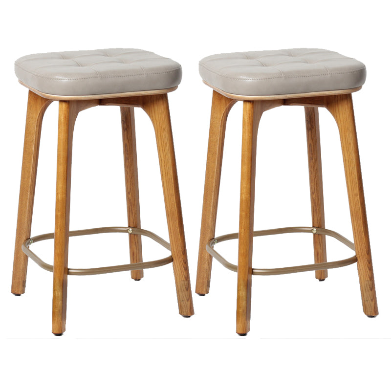 Modern Style Bar-stool PU Leather Counter Bar Stool with Wooden Legs Light Brown 2 Piece Set Counter Stool (23.5"H) Clearhalo 'Bar Furniture' 'Bar Stools' 'bar_stools' 'furn' 'furn_bar_stools' 'Furniture' 'furniture_bar_stools' 'Kitchen & Dining Furniture' 4769102