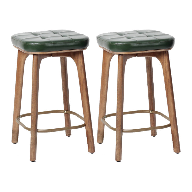 Modern Style Bar-stool PU Leather Counter Bar Stool with Wooden Legs Walnut 2 Piece Set Counter Stool (23.5"H) Clearhalo 'Bar Furniture' 'Bar Stools' 'bar_stools' 'furn' 'furn_bar_stools' 'Furniture' 'furniture_bar_stools' 'Kitchen & Dining Furniture' 4769104