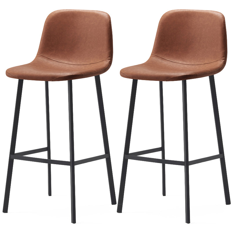 Contemporary Design Leather Counter Stool Low Back Armless Stools with Metal Base Brown 2 Piece Set Clearhalo 'Bar Furniture' 'Bar Stools' 'bar_stools' 'furn' 'furn_bar_stools' 'Furniture' 'furniture_bar_stools' 'Kitchen & Dining Furniture' 4769252