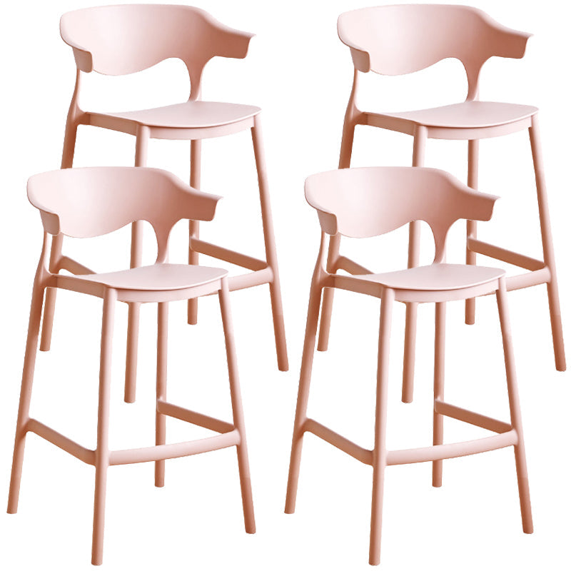 Plastic Contemporary Kitchen Dining Room Arm Stool Low Back Bar Stool Pink Set of 4 Counter Stool(26"H) Clearhalo 'Bar Furniture' 'Bar Stools' 'bar_stools' 'Furniture' 'furniture_bar_stools' 'Kitchen & Dining Furniture' 4769337