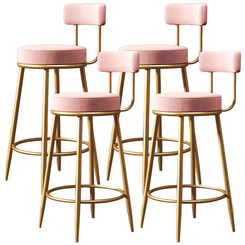 Nordic Glam Style Bar Stool Round Counter Bar Stool with Metal Legs Pink 4 Piece Set Clearhalo 'Bar Furniture' 'Bar Stools' 'bar_stools' 'furn' 'furn_bar_stools' 'Furniture' 'furniture_bar_stools' 'Kitchen & Dining Furniture' 4769386