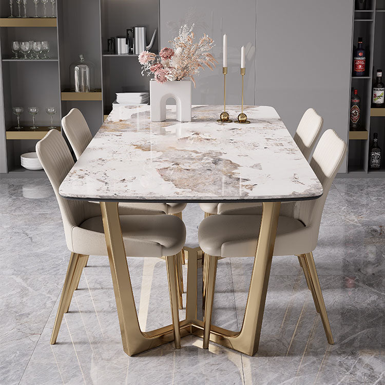 Glam 1/4/5/7 Pieces Dinette Set with White Sintered Stone Top Scalable Dining Table Set 5 Pieces: Table, 4 Chairs Clearhalo 'Dining Room Sets' 'Dining Tables & Seating' 'dining_room_set' 'furn' 'furn_dining_room_set' 'Furniture' 'furniture_dining_room_set' 'Kitchen & Dining Furniture' 4769459