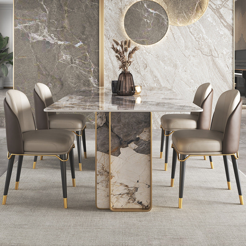 Luxury 1/2/3/4/5/6/8/9 Pieces Dining Set Sintered Stone Dining Table with Leather Chairs Clearhalo 'Dining Room Sets' 'Dining Tables & Seating' 'dining_room_set' 'furn' 'furn_dining_room_set' 'Furniture' 'furniture_dining_room_set' 'Kitchen & Dining Furniture' 4769485