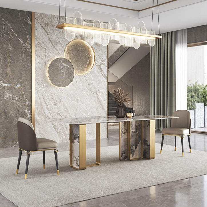 Luxury 1/2/3/4/5/6/8/9 Pieces Dining Set Sintered Stone Dining Table with Leather Chairs 3 Pieces: Table, 2 Chairs Clearhalo 'Dining Room Sets' 'Dining Tables & Seating' 'dining_room_set' 'furn' 'furn_dining_room_set' 'Furniture' 'furniture_dining_room_set' 'Kitchen & Dining Furniture' 4769486