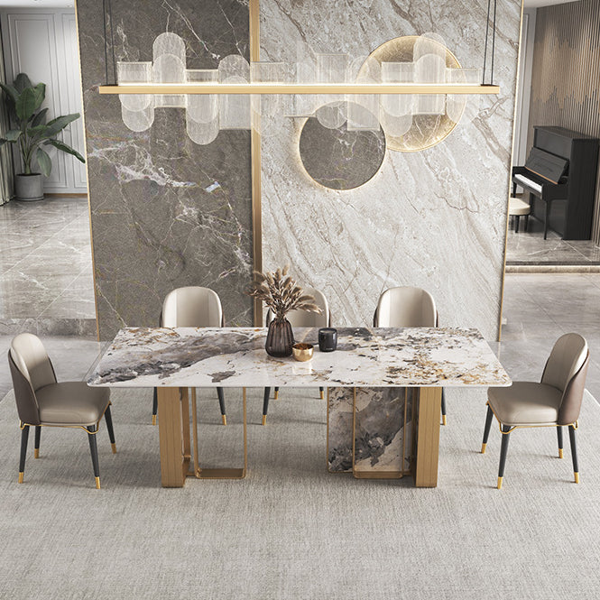 Luxury 1/2/3/4/5/6/8/9 Pieces Dining Set Sintered Stone Dining Table with Leather Chairs 6 Pieces: Table, 5 Chairs Clearhalo 'Dining Room Sets' 'Dining Tables & Seating' 'dining_room_set' 'furn' 'furn_dining_room_set' 'Furniture' 'furniture_dining_room_set' 'Kitchen & Dining Furniture' 4769488