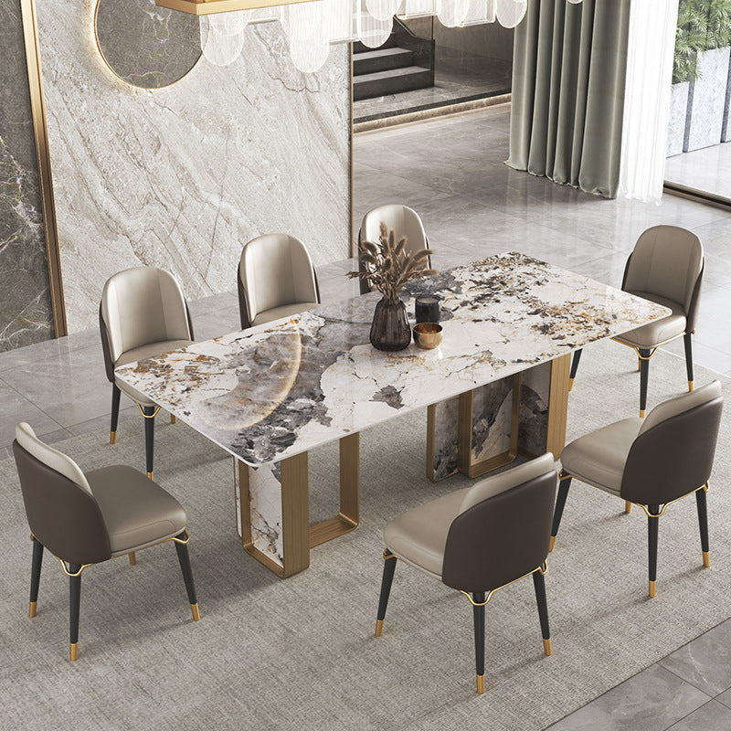 Luxury 1/2/3/4/5/6/8/9 Pieces Dining Set Sintered Stone Dining Table with Leather Chairs 8 Pieces: Table, 7 Chairs Clearhalo 'Dining Room Sets' 'Dining Tables & Seating' 'dining_room_set' 'furn' 'furn_dining_room_set' 'Furniture' 'furniture_dining_room_set' 'Kitchen & Dining Furniture' 4769490