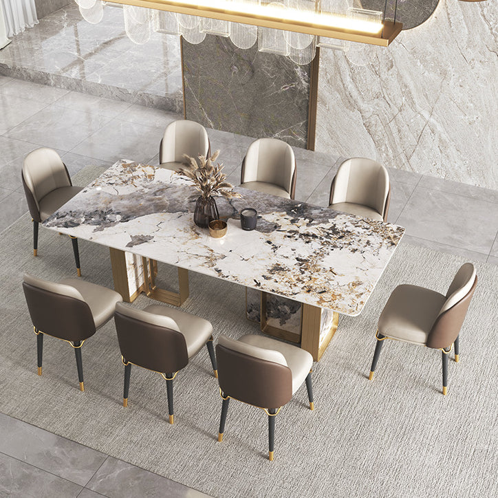 Luxury 1/2/3/4/5/6/8/9 Pieces Dining Set Sintered Stone Dining Table with Leather Chairs 9 Pieces: Table, 8 Chairs Clearhalo 'Dining Room Sets' 'Dining Tables & Seating' 'dining_room_set' 'furn' 'furn_dining_room_set' 'Furniture' 'furniture_dining_room_set' 'Kitchen & Dining Furniture' 4769491
