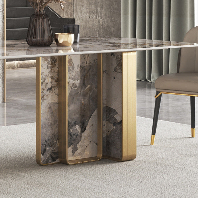 Luxury 1/2/3/4/5/6/8/9 Pieces Dining Set Sintered Stone Dining Table with Leather Chairs Clearhalo 'Dining Room Sets' 'Dining Tables & Seating' 'dining_room_set' 'furn' 'furn_dining_room_set' 'Furniture' 'furniture_dining_room_set' 'Kitchen & Dining Furniture' 4769498