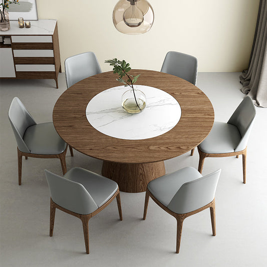 Modern 1/4/7 Pieces Round Dinette Set Ash Wood Dining Table Set with Stone Turntable Clearhalo 'Dining Room Sets' 'Dining Tables & Seating' 'dining_room_set' 'furn' 'furn_dining_room_set' 'Furniture' 'furniture_dining_room_set' 'Kitchen & Dining Furniture' 4769510