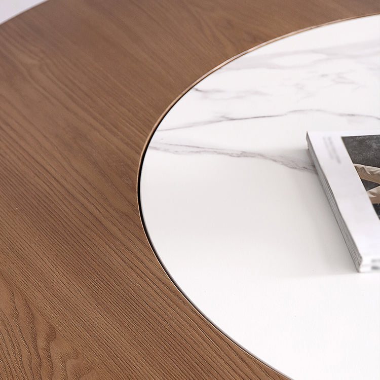 Modern 1/4/7 Pieces Round Dinette Set Ash Wood Dining Table Set with Stone Turntable Clearhalo 'Dining Room Sets' 'Dining Tables & Seating' 'dining_room_set' 'furn' 'furn_dining_room_set' 'Furniture' 'furniture_dining_room_set' 'Kitchen & Dining Furniture' 4769514