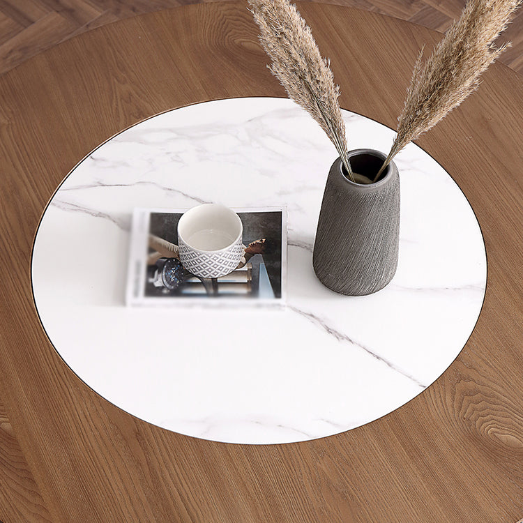 Modern 1/4/7 Pieces Round Dinette Set Ash Wood Dining Table Set with Stone Turntable Clearhalo 'Dining Room Sets' 'Dining Tables & Seating' 'dining_room_set' 'furn' 'furn_dining_room_set' 'Furniture' 'furniture_dining_room_set' 'Kitchen & Dining Furniture' 4769515