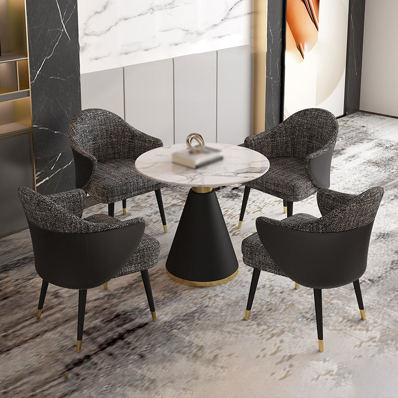 Contemporary 1/5 Pieces Dining Set Metal Dining Room Set for Home Use 5 Pieces: Table, 4 Grey Chairs Clearhalo 'Dining Room Sets' 'Dining Tables & Seating' 'dining_room_set' 'furn' 'furn_dining_room_set' 'Furniture' 'furniture_dining_room_set' 'Kitchen & Dining Furniture' 4769525