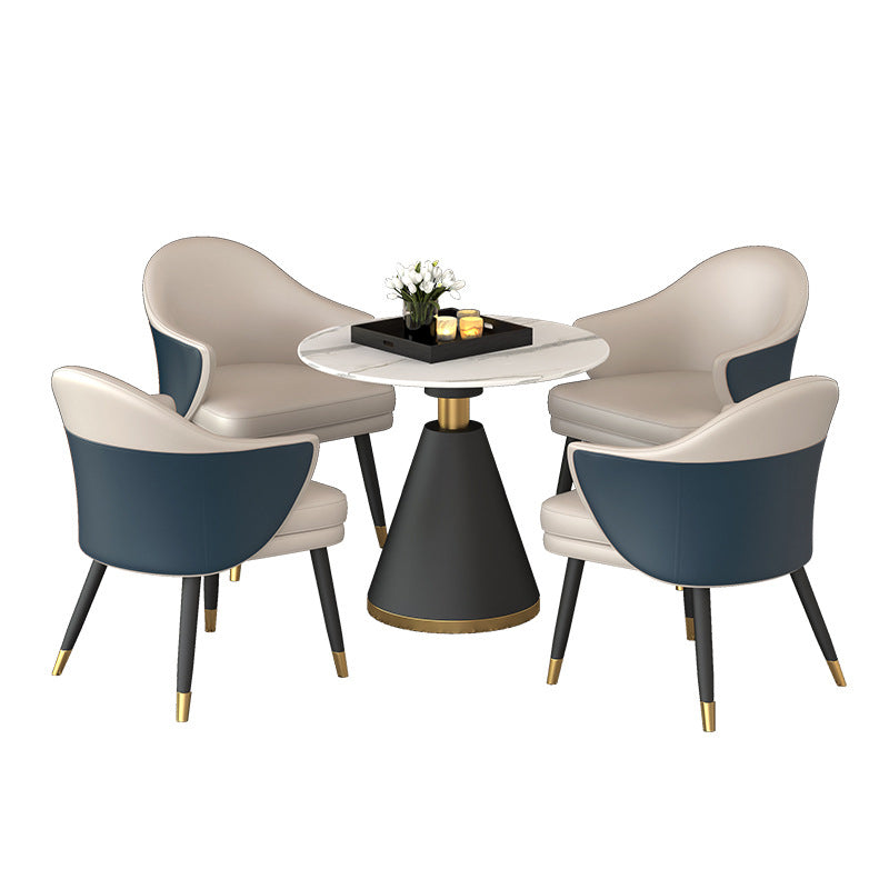 Contemporary 1/5 Pieces Dining Set Metal Dining Room Set for Home Use 5 Pieces: Table, 4 Blue Chairs Clearhalo 'Dining Room Sets' 'Dining Tables & Seating' 'dining_room_set' 'furn' 'furn_dining_room_set' 'Furniture' 'furniture_dining_room_set' 'Kitchen & Dining Furniture' 4769526