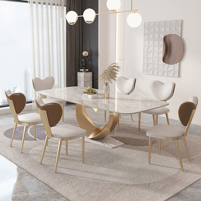 Luxury 1/2/5/7/9 Pieces Dining Set Sintered Stone Dining Table with Leather Chairs Clearhalo 'Dining Room Sets' 'Dining Tables & Seating' 'dining_room_set' 'furn' 'furn_dining_room_set' 'Furniture' 'furniture_dining_room_set' 'Kitchen & Dining Furniture' 4769579