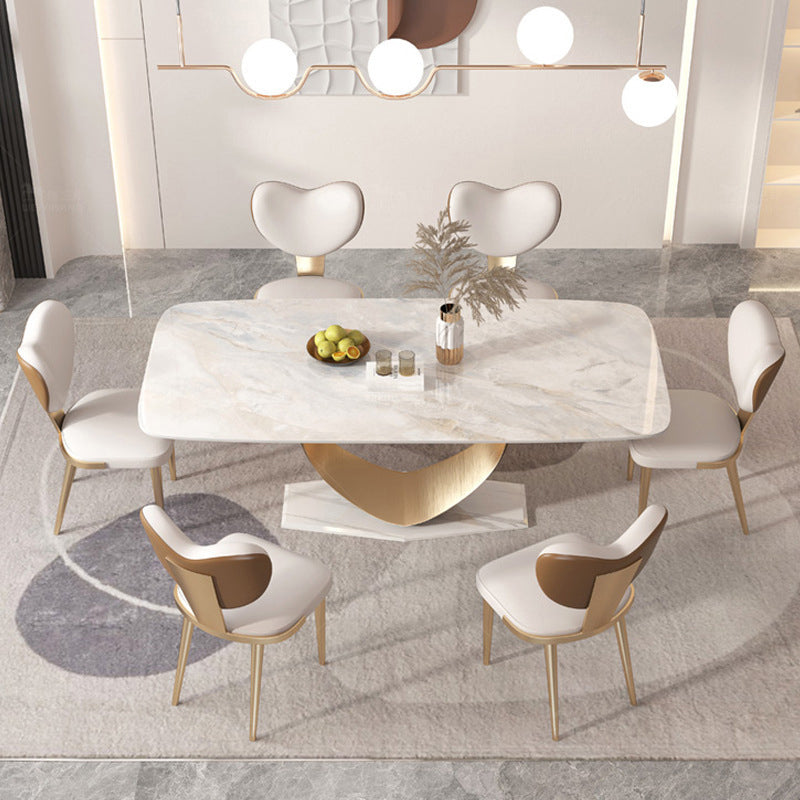 Luxury 1/2/5/7/9 Pieces Dining Set Sintered Stone Dining Table with Leather Chairs 7 Pieces: Table, 6 Chairs Clearhalo 'Dining Room Sets' 'Dining Tables & Seating' 'dining_room_set' 'furn' 'furn_dining_room_set' 'Furniture' 'furniture_dining_room_set' 'Kitchen & Dining Furniture' 4769580