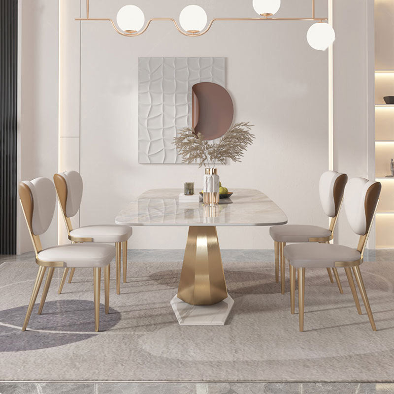 Luxury 1/2/5/7/9 Pieces Dining Set Sintered Stone Dining Table with Leather Chairs 5 Pieces: Table, 4 Chairs Clearhalo 'Dining Room Sets' 'Dining Tables & Seating' 'dining_room_set' 'furn' 'furn_dining_room_set' 'Furniture' 'furniture_dining_room_set' 'Kitchen & Dining Furniture' 4769581