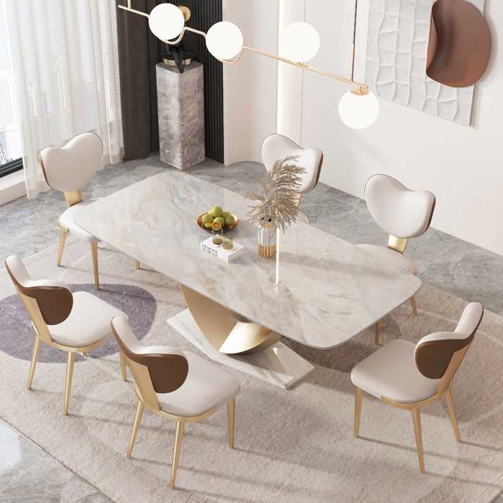 Luxury 1/2/5/7/9 Pieces Dining Set Sintered Stone Dining Table with Leather Chairs Clearhalo 'Dining Room Sets' 'Dining Tables & Seating' 'dining_room_set' 'furn' 'furn_dining_room_set' 'Furniture' 'furniture_dining_room_set' 'Kitchen & Dining Furniture' 4769587