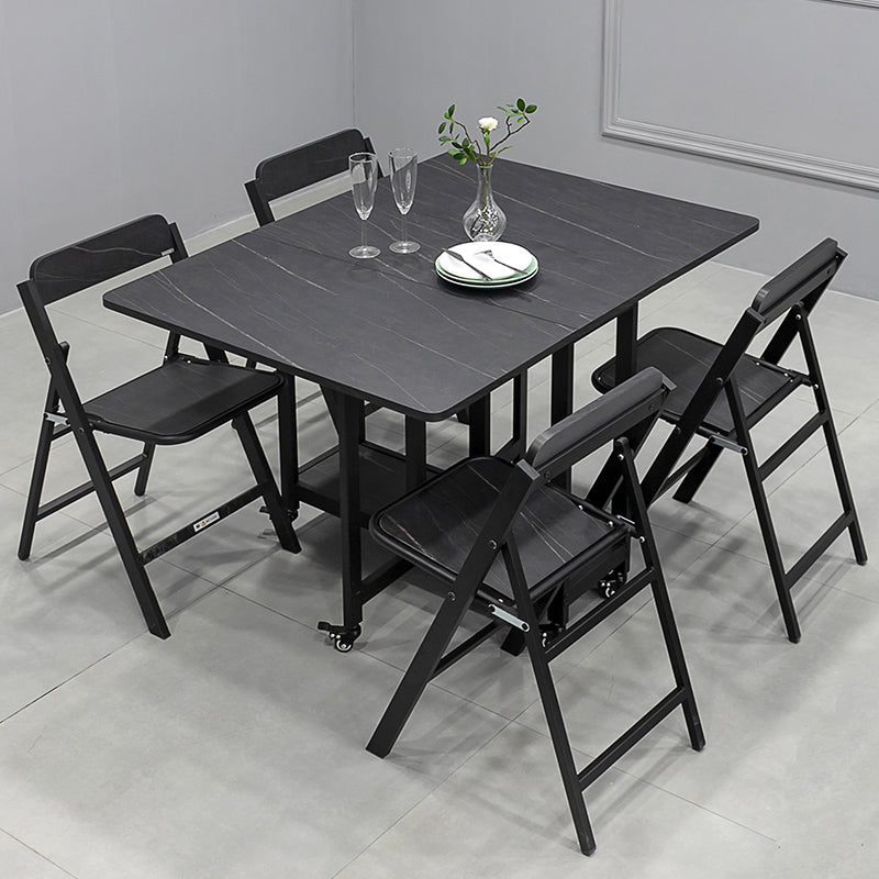 Modern 1/2/5/7 Pieces Foldable Dinette Set Black Wood Dining Table Set for Kitchen 5 Pieces: Table, 4 Chairs Clearhalo 'Dining Room Sets' 'Dining Tables & Seating' 'dining_room_set' 'furn' 'furn_dining_room_set' 'Furniture' 'furniture_dining_room_set' 'Kitchen & Dining Furniture' 4769646