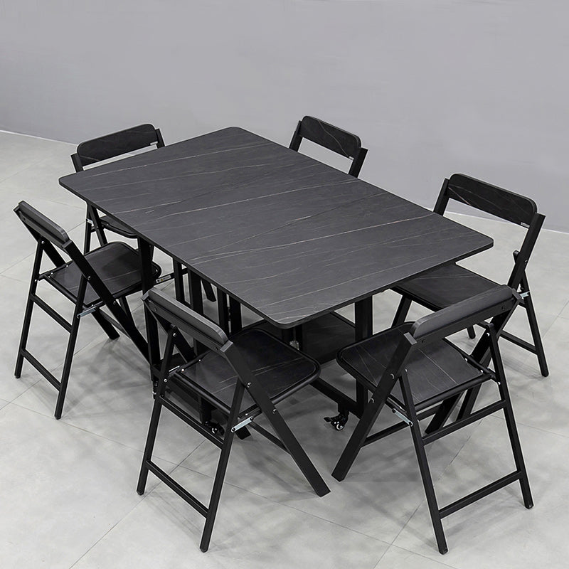 Modern 1/2/5/7 Pieces Foldable Dinette Set Black Wood Dining Table Set for Kitchen 7 Pieces: Table, 6 Chairs Clearhalo 'Dining Room Sets' 'Dining Tables & Seating' 'dining_room_set' 'furn' 'furn_dining_room_set' 'Furniture' 'furniture_dining_room_set' 'Kitchen & Dining Furniture' 4769647