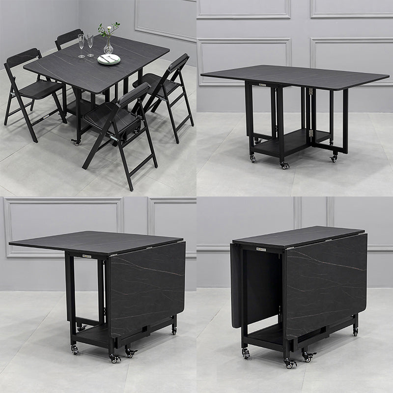 Modern 1/2/5/7 Pieces Foldable Dinette Set Black Wood Dining Table Set for Kitchen Clearhalo 'Dining Room Sets' 'Dining Tables & Seating' 'dining_room_set' 'furn' 'furn_dining_room_set' 'Furniture' 'furniture_dining_room_set' 'Kitchen & Dining Furniture' 4769655