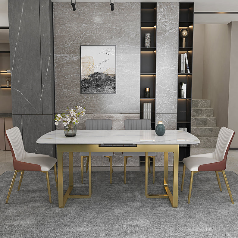 Glam 1/4/5/7 Pieces Scalable Dinette Set with White Sintered Stone Top Dining Table Set 5 Pieces: Table, 4 Chairs Clearhalo 'Dining Room Sets' 'Dining Tables & Seating' 'dining_room_set' 'furn' 'furn_dining_room_set' 'Furniture' 'furniture_dining_room_set' 'Kitchen & Dining Furniture' 4769701