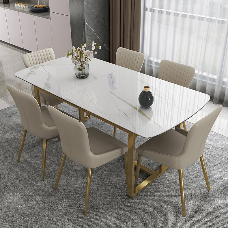 Glam 1/4/5/7 Pieces Scalable Dinette Set with White Sintered Stone Top Dining Table Set 7 Pieces: Table, 6 Chairs Clearhalo 'Dining Room Sets' 'Dining Tables & Seating' 'dining_room_set' 'furn' 'furn_dining_room_set' 'Furniture' 'furniture_dining_room_set' 'Kitchen & Dining Furniture' 4769703