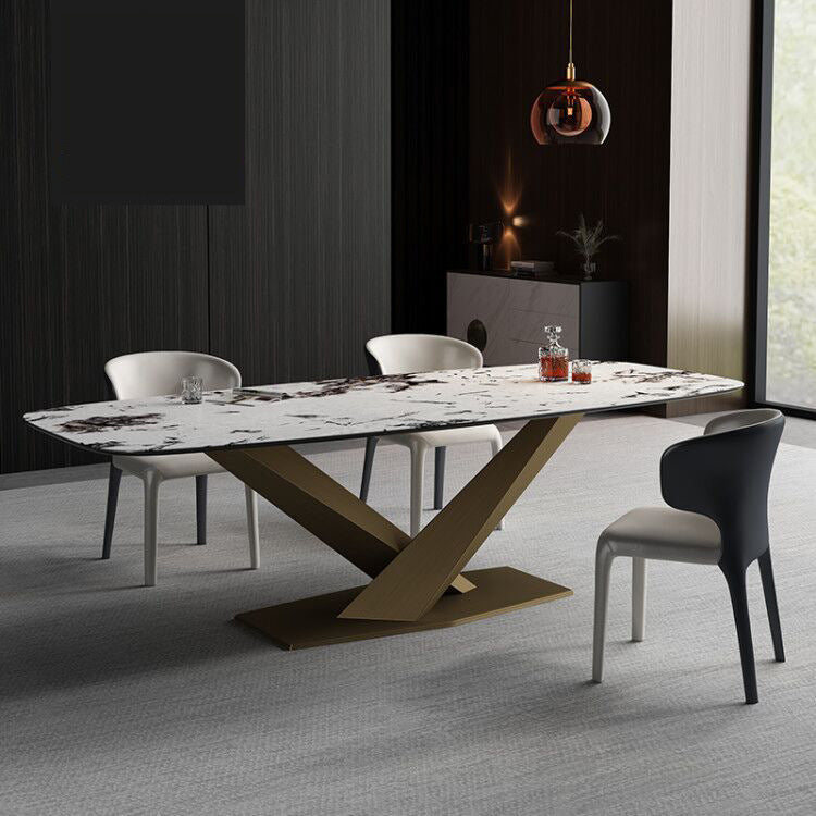 Glam 1/2/4/7 Pieces Dining Set Rectangle Sintered Stone Dining Table Set for Dining Areas 4 Pieces: Gold Table, 3 Chairs Clearhalo 'Dining Room Sets' 'Dining Tables & Seating' 'dining_room_set' 'furn' 'furn_dining_room_set' 'Furniture' 'furniture_dining_room_set' 'Kitchen & Dining Furniture' 4769719