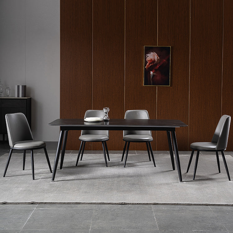 Modern 1/4/5/7 Pieces Rectangle Dinette Set with Sintered Stone Top Black Dining Table Set 5 Pieces: Table, 4 Chairs Clearhalo 'Dining Room Sets' 'Dining Tables & Seating' 'dining_room_set' 'furn' 'furn_dining_room_set' 'Furniture' 'furniture_dining_room_set' 'Kitchen & Dining Furniture' 4769743