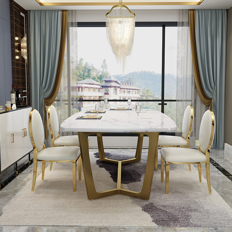 Glam 1/4/5/6/7 Pieces Dining Set Marble Dining Table Set for Dining Areas 5 Pieces: Table, 4 Chairs Clearhalo 'Dining Room Sets' 'Dining Tables & Seating' 'dining_room_set' 'furn' 'furn_dining_room_set' 'Furniture' 'furniture_dining_room_set' 'Kitchen & Dining Furniture' 4769757