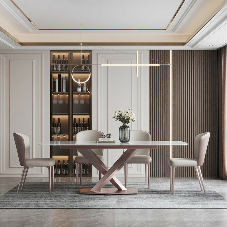 Nordic 1/2/5/6/7 Pieces Dining Set Sintered Stone Dining Table with Leather Chairs 5 Pieces: Table, 4 Chairs Clearhalo 'Dining Room Sets' 'Dining Tables & Seating' 'dining_room_set' 'furn' 'furn_dining_room_set' 'Furniture' 'furniture_dining_room_set' 'Kitchen & Dining Furniture' 4769772