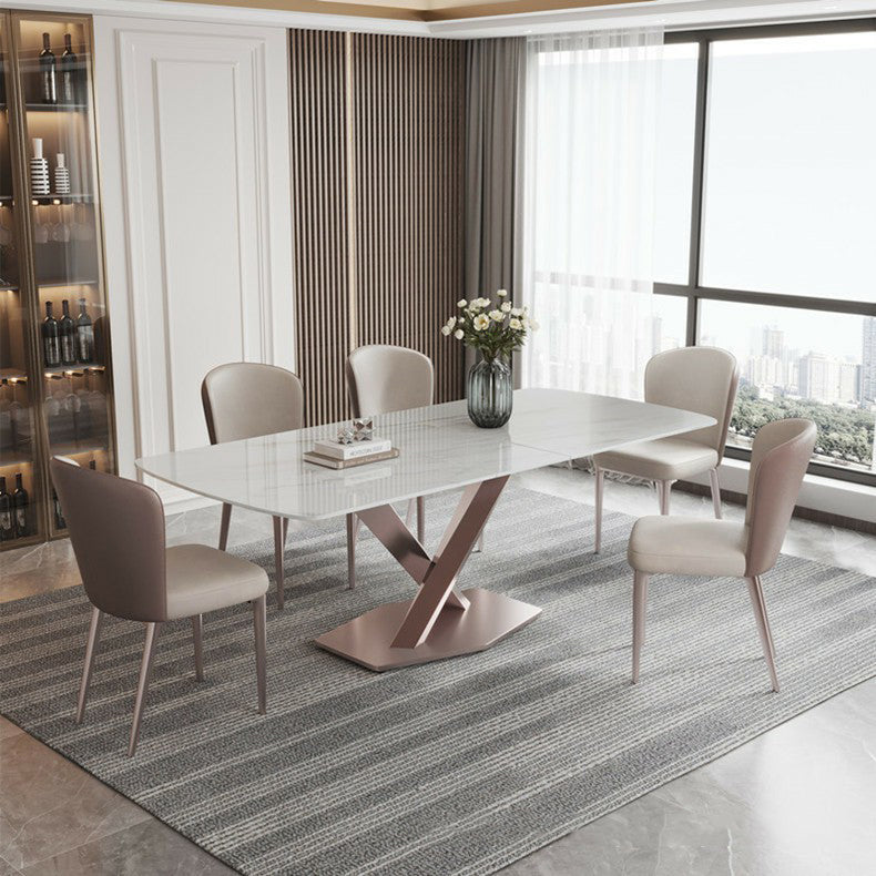 Nordic 1/2/5/6/7 Pieces Dining Set Sintered Stone Dining Table with Leather Chairs 6 Pieces: Table, 5 Chairs Clearhalo 'Dining Room Sets' 'Dining Tables & Seating' 'dining_room_set' 'furn' 'furn_dining_room_set' 'Furniture' 'furniture_dining_room_set' 'Kitchen & Dining Furniture' 4769777