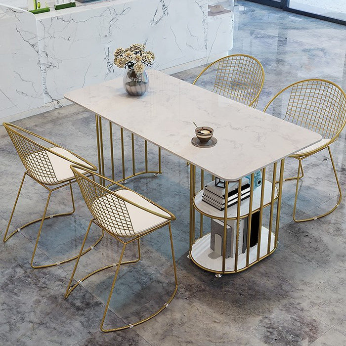 Rectangle White Dining Table Traditional Luxury Table with Gold Frame for Dining Room 70.9"L x 35.4"W x 29.5"H Without Chairs Clearhalo 'Dining Tables & Seating' 'Dining Tables' 'dining_table' 'furn' 'furn_dining_table' 'Furniture' 'furniture_dining_table' 'Kitchen & Dining Furniture' 'kitchen' 'kitchen_dining_table' 4769833