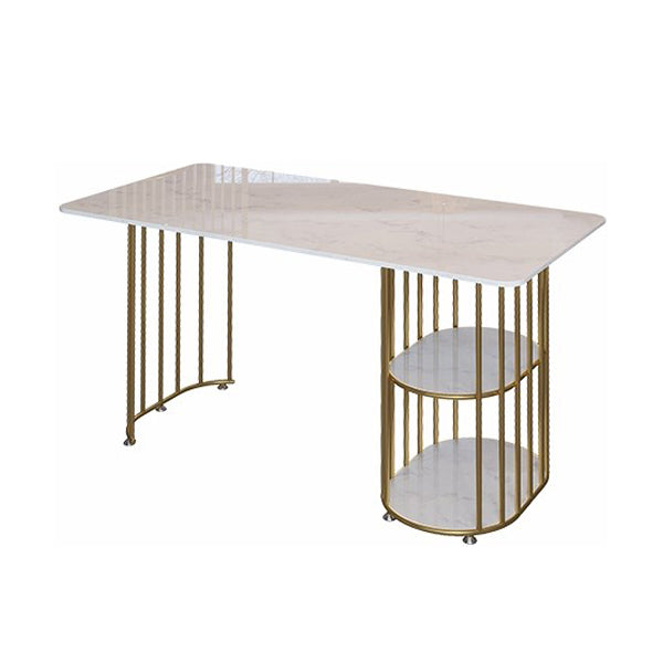 Rectangle White Dining Table Traditional Luxury Table with Gold Frame for Dining Room Clearhalo 'Dining Tables & Seating' 'Dining Tables' 'dining_table' 'furn' 'furn_dining_table' 'Furniture' 'furniture_dining_table' 'Kitchen & Dining Furniture' 'kitchen' 'kitchen_dining_table' 4769836