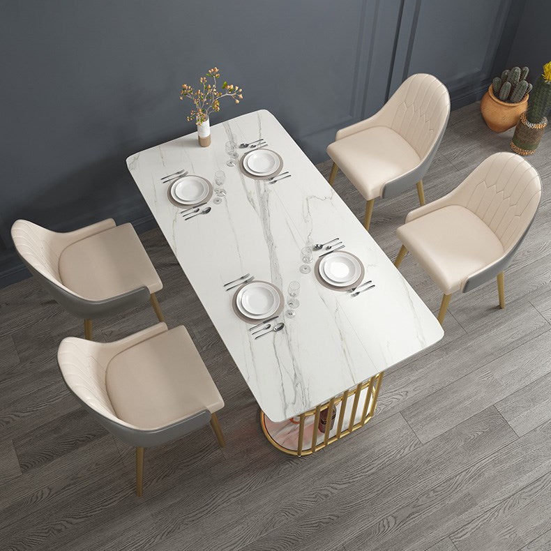 Rectangle White Dining Table Traditional Luxury Table with Gold Frame for Dining Room Clearhalo 'Dining Tables & Seating' 'Dining Tables' 'dining_table' 'furn' 'furn_dining_table' 'Furniture' 'furniture_dining_table' 'Kitchen & Dining Furniture' 'kitchen' 'kitchen_dining_table' 4769844
