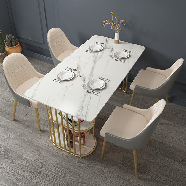 Rectangle White Dining Table Traditional Luxury Table with Gold Frame for Dining Room Clearhalo 'Dining Tables & Seating' 'Dining Tables' 'dining_table' 'furn' 'furn_dining_table' 'Furniture' 'furniture_dining_table' 'Kitchen & Dining Furniture' 'kitchen' 'kitchen_dining_table' 4769845