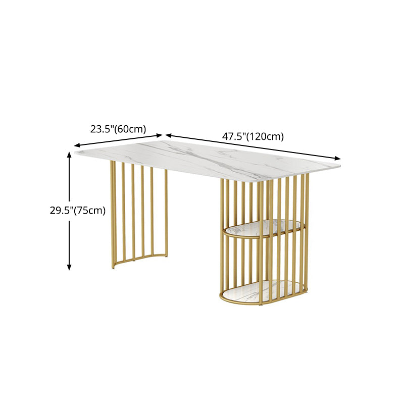 Rectangle White Dining Table Traditional Luxury Table with Gold Frame for Dining Room Clearhalo 'Dining Tables & Seating' 'Dining Tables' 'dining_table' 'furn' 'furn_dining_table' 'Furniture' 'furniture_dining_table' 'Kitchen & Dining Furniture' 'kitchen' 'kitchen_dining_table' 4769847