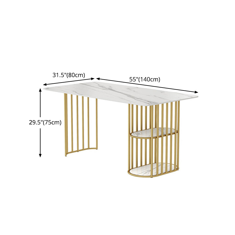 Rectangle White Dining Table Traditional Luxury Table with Gold Frame for Dining Room Clearhalo 'Dining Tables & Seating' 'Dining Tables' 'dining_table' 'furn' 'furn_dining_table' 'Furniture' 'furniture_dining_table' 'Kitchen & Dining Furniture' 'kitchen' 'kitchen_dining_table' 4769849