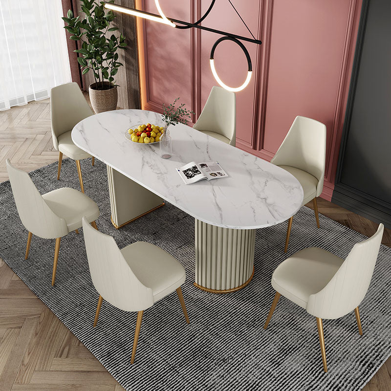 Double Pedestal Dinner Table Traditional Luxury Oval Dining Table for Home White 55.1"L x 31.5"W x 29.5"H Without Chairs Clearhalo 'Dining Tables & Seating' 'Dining Tables' 'dining_table' 'furn' 'furn_dining_table' 'Furniture' 'furniture_dining_table' 'Kitchen & Dining Furniture' 'kitchen' 'kitchen_dining_table' 4769853