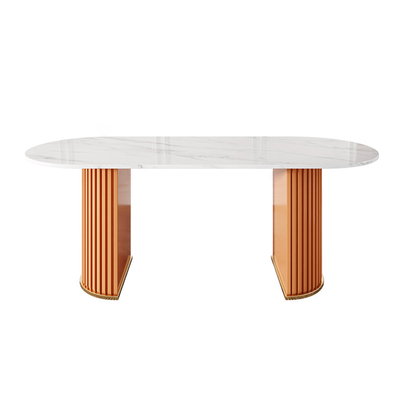 Double Pedestal Dinner Table Traditional Luxury Oval Dining Table for Home Orange Without Chairs Clearhalo 'Dining Tables & Seating' 'Dining Tables' 'dining_table' 'furn' 'furn_dining_table' 'Furniture' 'furniture_dining_table' 'Kitchen & Dining Furniture' 'kitchen' 'kitchen_dining_table' 4769854