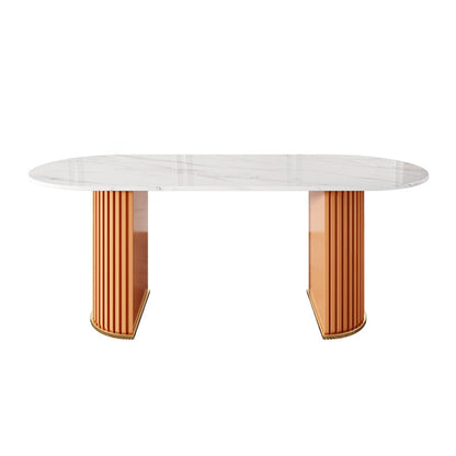 Double Pedestal Dinner Table Traditional Luxury Oval Dining Table for Home Orange Without Chairs Clearhalo 'Dining Tables & Seating' 'Dining Tables' 'dining_table' 'furn' 'furn_dining_table' 'Furniture' 'furniture_dining_table' 'Kitchen & Dining Furniture' 'kitchen' 'kitchen_dining_table' 4769854