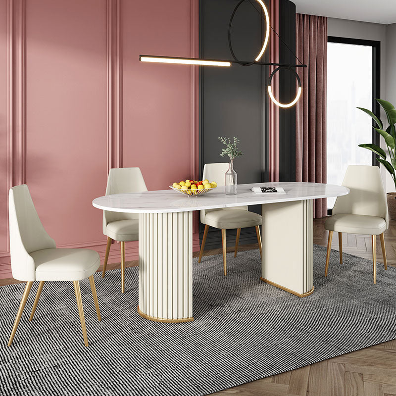 Double Pedestal Dinner Table Traditional Luxury Oval Dining Table for Home White 70.9"L x 31.5"W x 29.5"H Without Chairs Clearhalo 'Dining Tables & Seating' 'Dining Tables' 'dining_table' 'furn' 'furn_dining_table' 'Furniture' 'furniture_dining_table' 'Kitchen & Dining Furniture' 'kitchen' 'kitchen_dining_table' 4769855