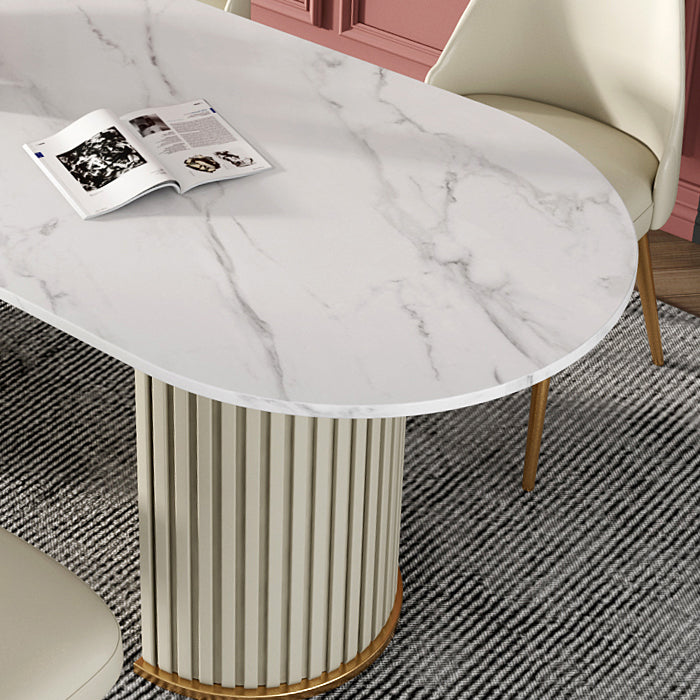 Double Pedestal Dinner Table Traditional Luxury Oval Dining Table for Home Clearhalo 'Dining Tables & Seating' 'Dining Tables' 'dining_table' 'furn' 'furn_dining_table' 'Furniture' 'furniture_dining_table' 'Kitchen & Dining Furniture' 'kitchen' 'kitchen_dining_table' 4769860