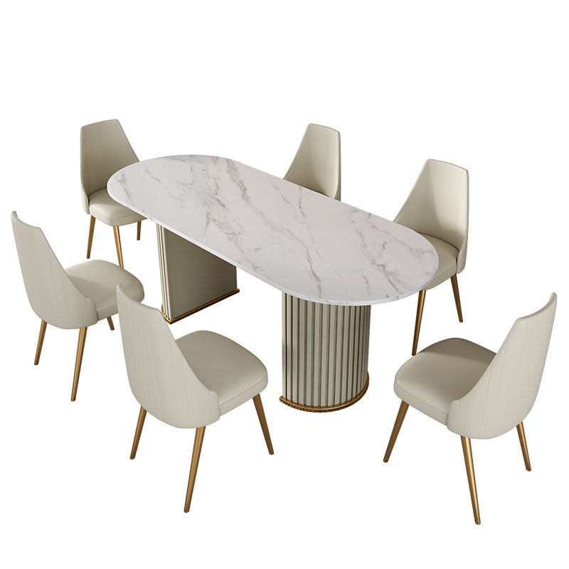 Double Pedestal Dinner Table Traditional Luxury Oval Dining Table for Home Clearhalo 'Dining Tables & Seating' 'Dining Tables' 'dining_table' 'furn' 'furn_dining_table' 'Furniture' 'furniture_dining_table' 'Kitchen & Dining Furniture' 'kitchen' 'kitchen_dining_table' 4769863